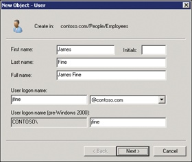 The New Object – User dialog box