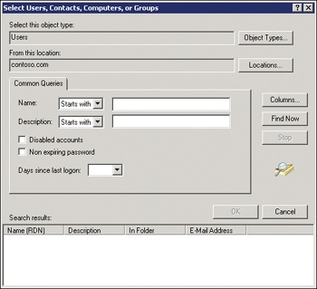 The advanced view of the Select dialog box