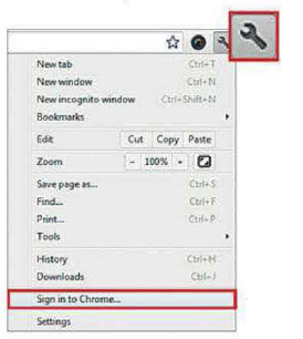 Description: Click the wrench icon on the extreme right of the browser toolbar and select “sign in to Chrome” to get started.