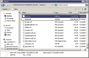 The default boot and install images are found in the \sources folder on the Windows Server 2008 R2 DVD.