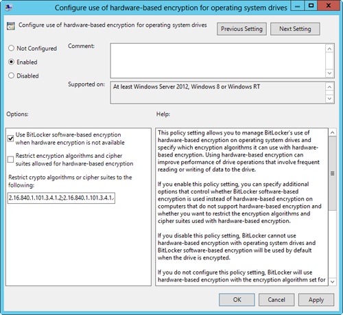 Enable and configure the use of hardware-based encryption for operating system drives.