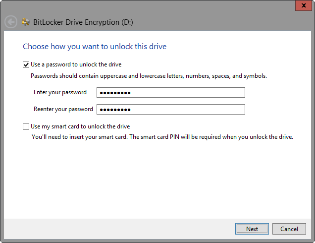 Choose an option for unlocking a drive.