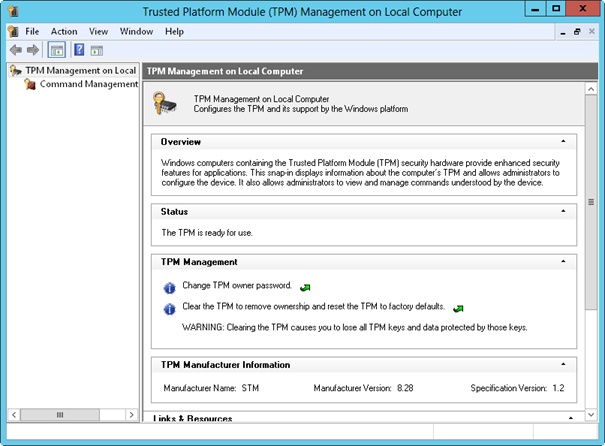 Use the Trusted Platform Module Management console to initialize and manage TPM.