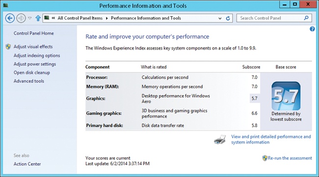 Use the Performance Information And Tools console to rate or view a computer’s performance.