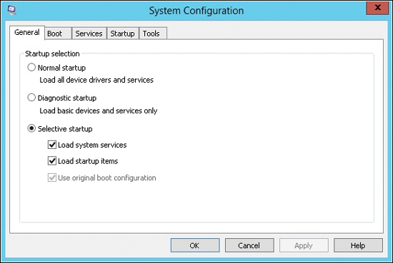 Use the General tab of the System Configuration utility to control system startup.