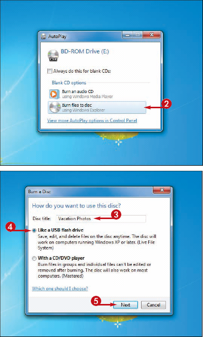 сохранение файлов данных на компакт-диск в Windows 7