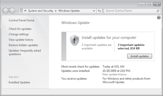 Using the Windows Update tool to check for updates