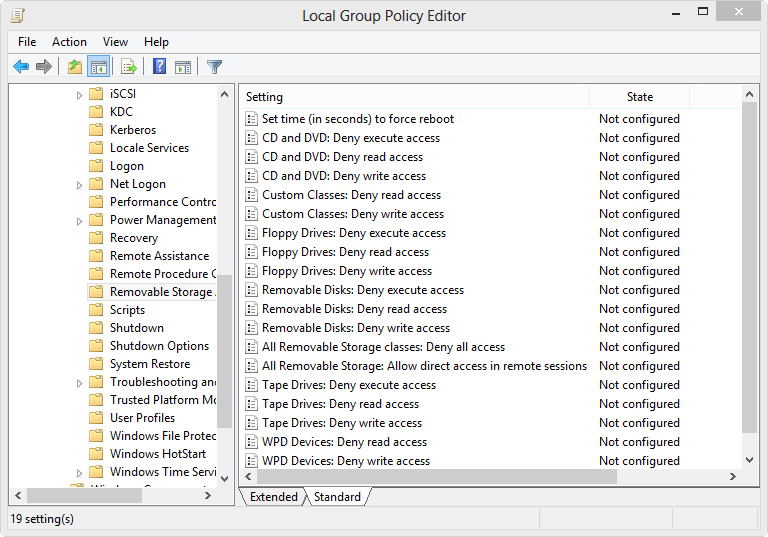 Managing removable storage in the Group Policy Editor