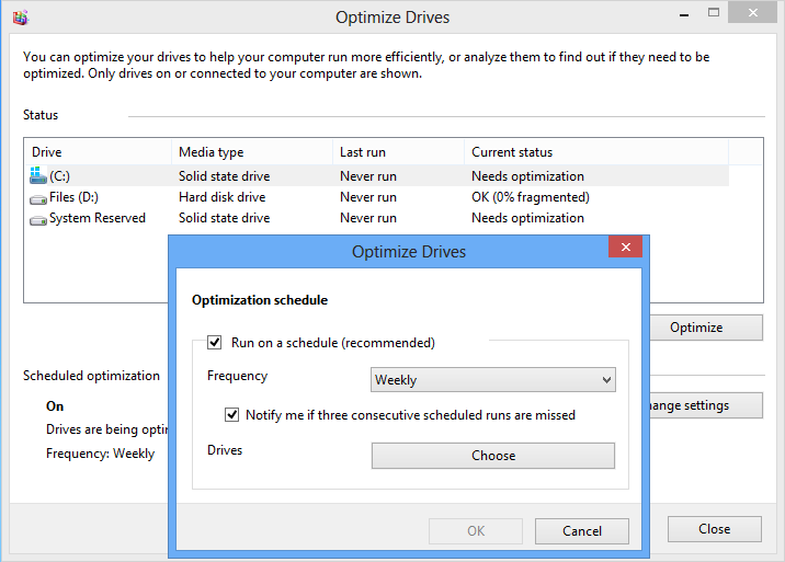 The disk defragmenter in Windows 8