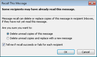 This dialog box is displayed when you attempt to recall a message.