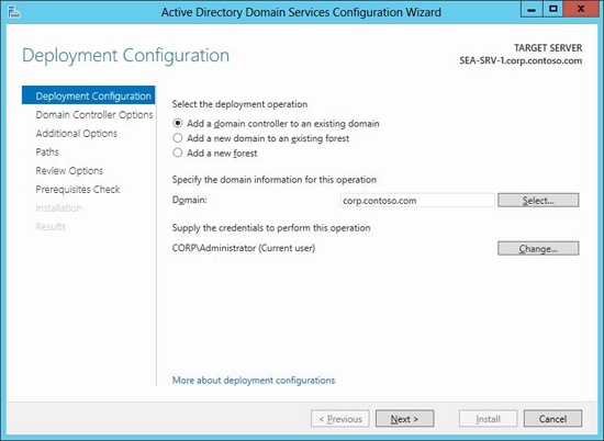 Deploying an additional domain controller to an existing domain.