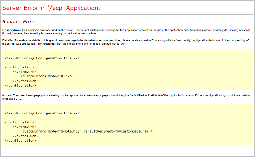 A screen shot of a runtime error displayed in a browser, showing the error message and details.