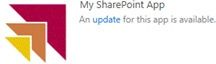 The tile for an app displays a notification when an updated version is available from the SharePoint Store or app catalog.