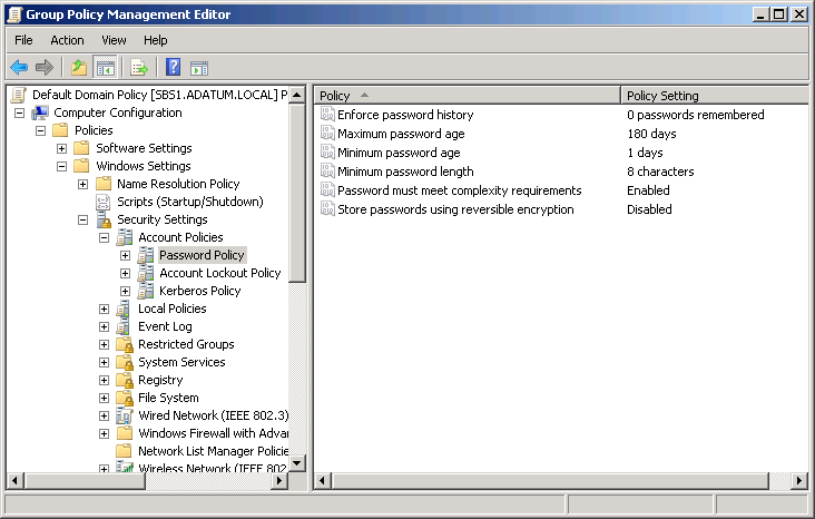 Nodes and folders in the Group Policy Management Editor Console.