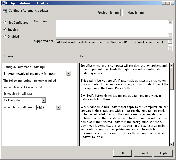 The Properties sheet for a setting in the Group Policy Management Editor Console.