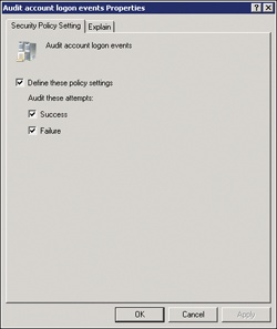 The Audit Account Logon Events Properties dialog box