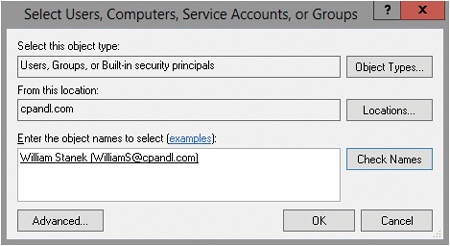 Use the Select Users, Computers, Service Accounts, Or Groups dialog box to specify users or groups whose permissions you want to configure.