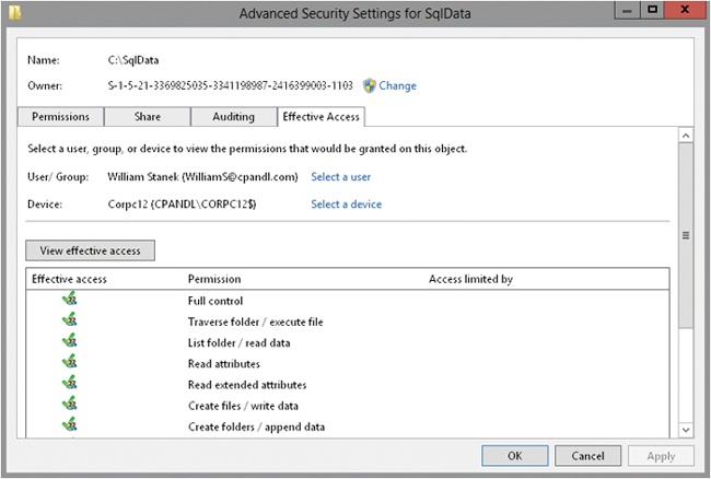 Any checked permissions have been granted to the specified user or group.