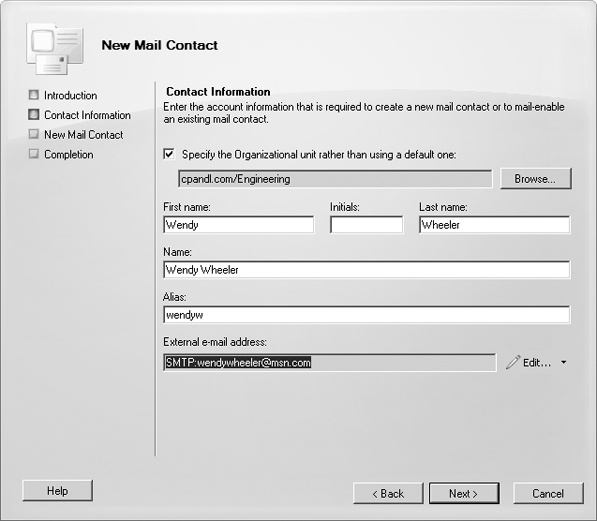 Configure the contact information.