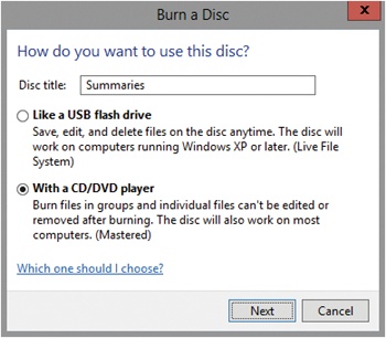 Prepare to burn data to a disc.