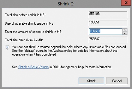 Specify the amount of space by which to shrink a volume.