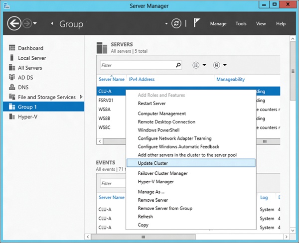 You can perform cluster-related tasks from the new Server Manager.