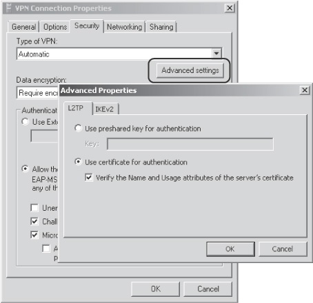 Configuring VPN client authentication for L2TP/IPSec