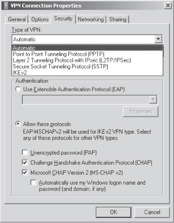 Configuring the VPN type