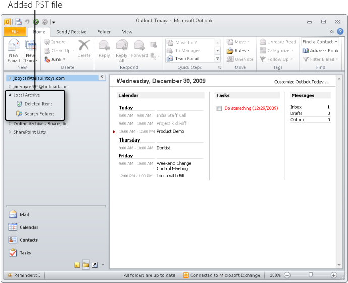 You can add multiple sets of folders to your Outlook 2010 configuration.
