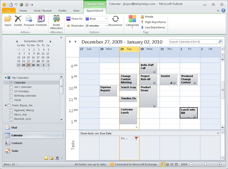 Track your schedule with Outlook 2010.