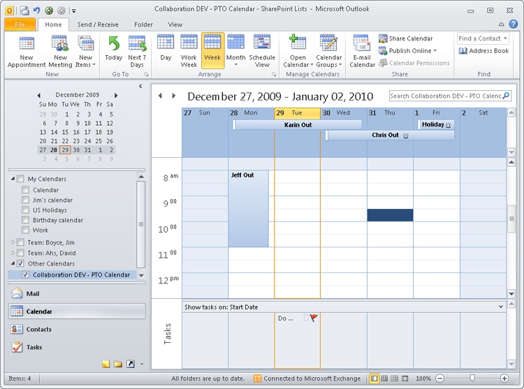You can integrate SharePoint calendars and other SharePoint content in Outlook.