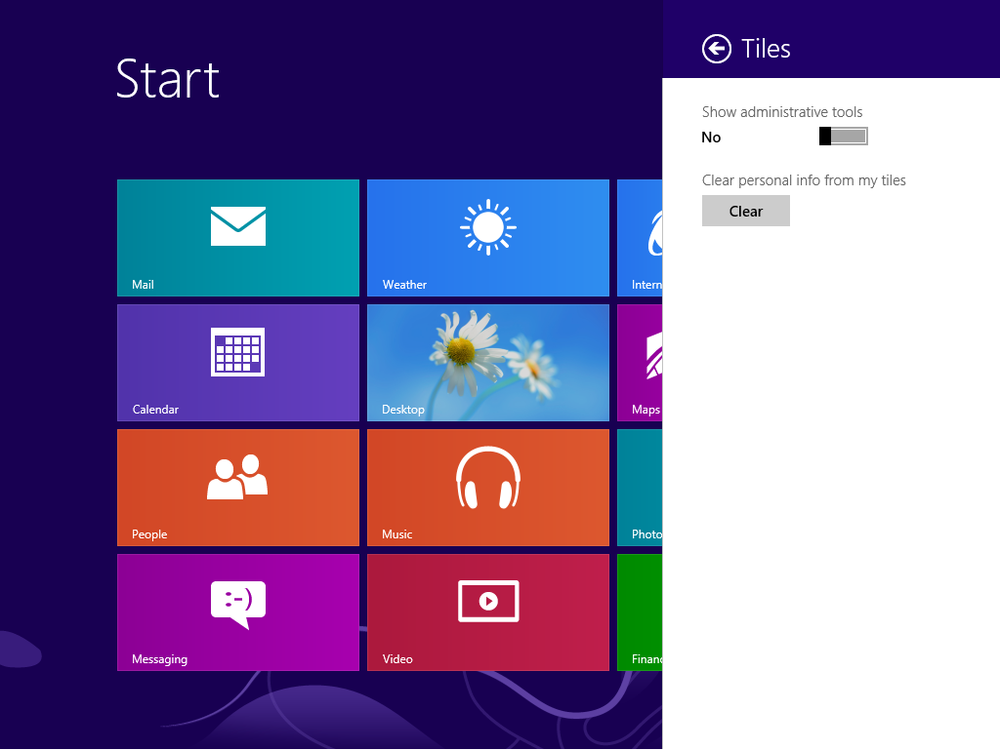 Displaying the Administrative tools on the Start screen