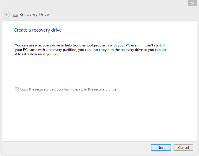 Creating a recovery drive in Windows 8