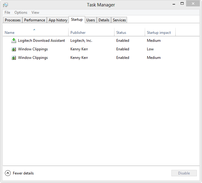 The improved Task Manager in Windows 8 now manages Startup software