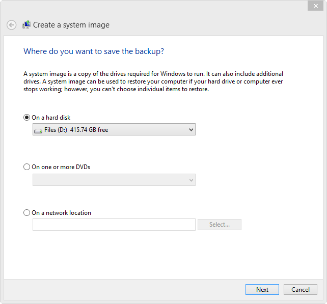 Creating a system image backup